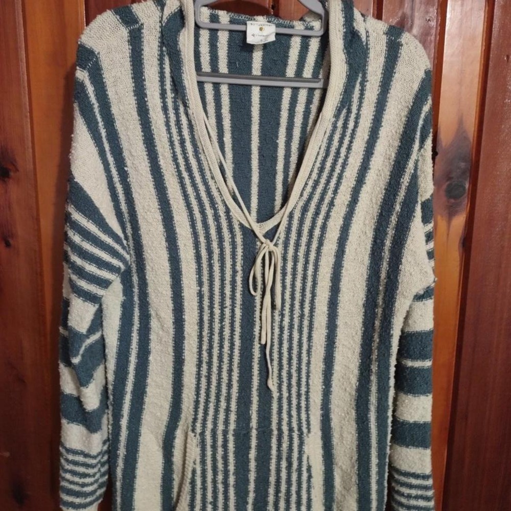 Beach cottage core  super soft and cozy blue and white striped hoodie with tie